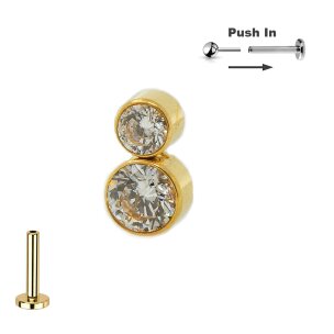 Titan Push Pin Stecksystem mit Doppel Kristall in Gold