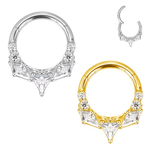 Septum Ohr Daith Piercing Clicker Ring mit Geo Kristallen in Silber und Gold