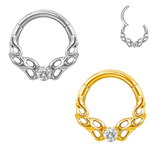 Septum Ohr Daith Piercing Clicker Ring mit rundem Kristall Ornament in Silber und Gold