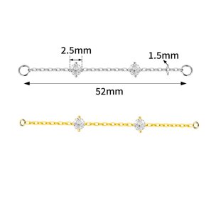 Piercing Mini Verbindungskette in Silber mit 2 Kristallen...