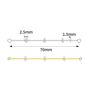 Piercing Mini Verbindungskette in Silber mit 3 Kristallen...