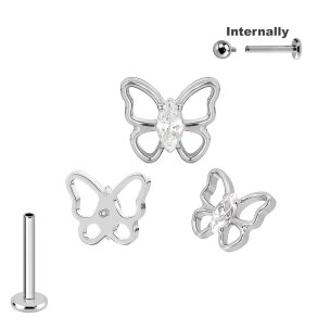 Titan Labret Innengewinde Schmetterling mit Kristall...