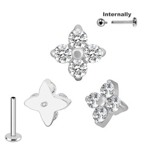 Titan Labret Innengewinde 4 runde Kristalle Aufsatz...