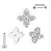 Titan Labret Innengewinde 4 runde Kristalle Aufsatz Kleeblatt Blume in Silber