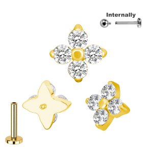 Titan Labret Innengewinde 4 runde Kristalle Aufsatz...