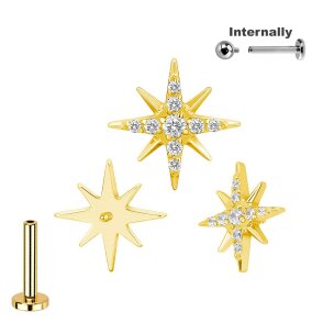 Titan Labret Innengewinde mit Stern kleine Kristalle...
