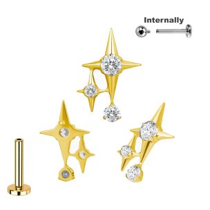 Titan Labret Innengewinde mit doppel 4er Stern Kristalle...