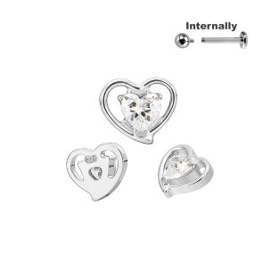 Herz mit Herz Kristall Titan Aufsatz Gold Silber Internally