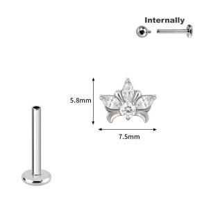 1,2mm Halb Blüte Kristalle Titan Labret Innengewinde