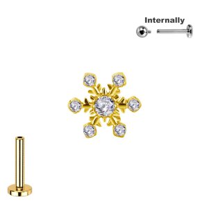 Titan Labret Innengewinde mit Schneeflocke Aufsatz in Gold