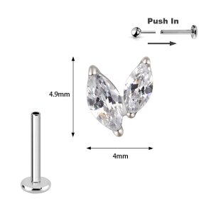 Titan 2 Ovale Kristalle Labret Stecksystem Push Pin