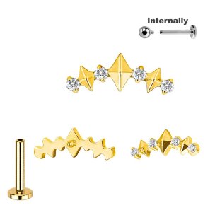Kleiner Gold Bogen mit Kristallen Aufsatz Labret...