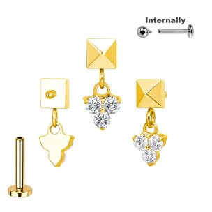 Titan Labret Innengewinde Pyramide mit 3er Kristall...