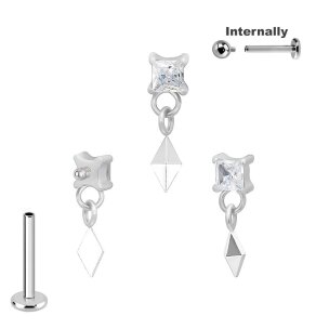 Titan Labret Innengewinde Kristall mit Raute...