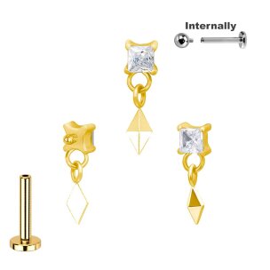 Titan Labret Innengewinde Kristall mit Raute...