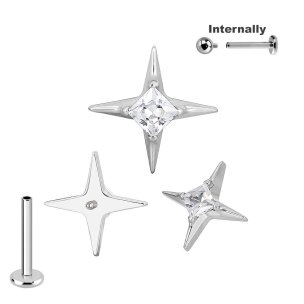 Titan Labret Innengewinde mit Zacken Stern und Kristall...