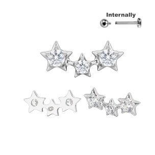 3er Stern Bogen mit Kristall Titan Aufsatz Silber Gold