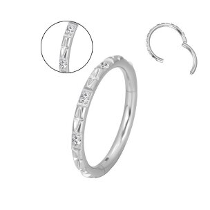 1,2mm Titan Clicker Ring seitlich Kristalle und Kerben...