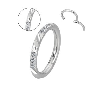 1,2mm Titan Clicker Ring seitlich 3er Kristalle und...