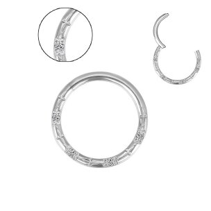 1,2mm Titan Clicker Ring vorne Kristalle und Kerben Gold...