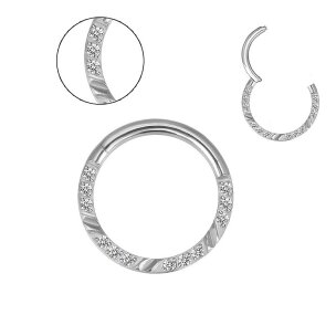 1,2mm Titan Clicker Ring 3er Kristalle und Kerben vorne...