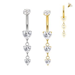 Bauchnabelpiercing in Titan mit 3 Herz Kristalle...