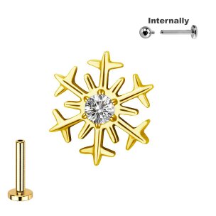 Titan Labret Innengewinde mit Schneeflocke Aufsatz in Gold