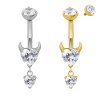 Bauchnabelpiercing in Titan Gold oder Silber mit Teufel Herz Kristallen in Klar