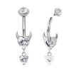 TITAN Teufel Herz mit Anhänger Kristalle Bauchnabel Piercing Banane Gold