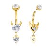 TITAN Teufel Herz mit Anhänger Kristalle Bauchnabel Piercing Banane Gold
