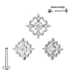 Titan Labret Innengewinde mit feiner Blume mit Kristall...