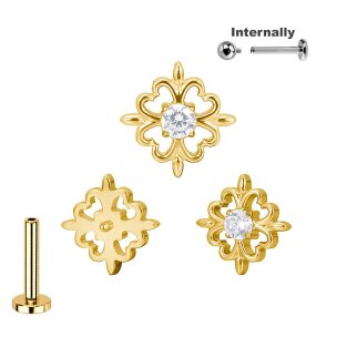 Titan Labret Innengewinde mit feiner Blume mit Kristall...