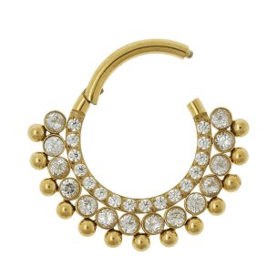 1,2mm Titan Gold 2 Kristall Kugel Reihen Clicker Piercing...