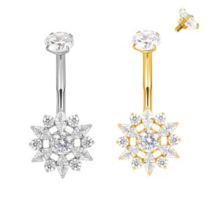 Titan Bauchnabelpiercing Banane mit großer Blume...