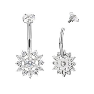 TITAN Runde Blume viele Kristalle Bauchnabel Piercing...