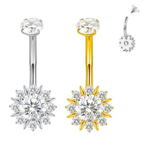 Titan Bauchnabelpiercing Banane mit großer Kristall...