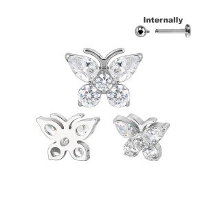 Schmetterling mit Kristallen Titan Aufsatz Silber Gold