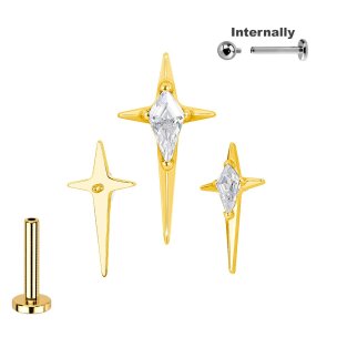 Titan Labret Innengewinde mit Zacken Kreuz und Kristall...
