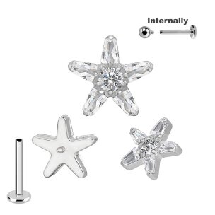 Titan Labret Innengewinde Blume mit eckigen Kristallen...