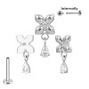 Titan Labret Innengewinde Blume mit Tropfen Kristall Aufsatz in Silber