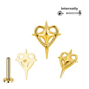 Titan Labret Piercing Innengewinde mit Kreuz im Herz...