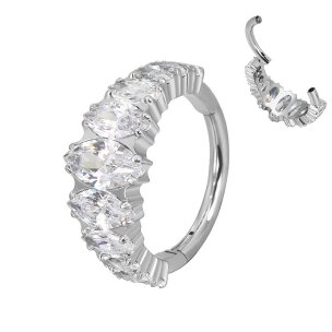 1,2mm Titan Clicker Ring breiter Rand ovale Kristalle...