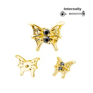 Schmetterling Spinnennetz schwarze Kristalle Titan Aufsatz Silber Gold