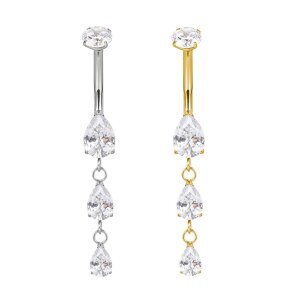 Bauchnabelpiercing in Titan mit 3 Tropfen Kristalle...