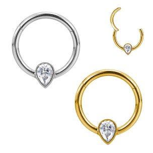 Ohr Septum Piercing Clicker Ring mit Tropfen Kristall in...