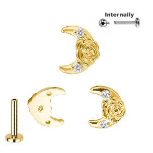 Titan Labret Innengewinde mit Mond mit Rose Boho Aufsatz...