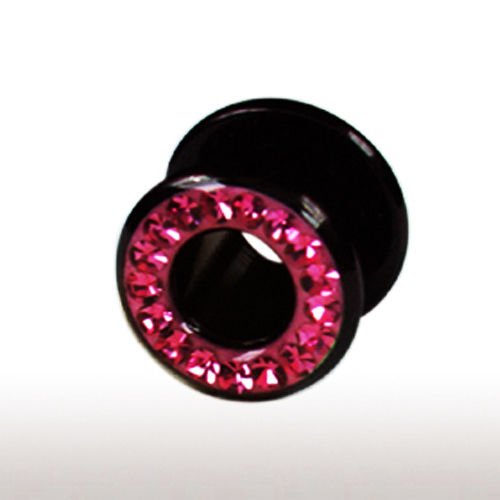 Schwarzer schraub fleshtunnel mit kristallen im Rand in rosa und epoxy beschichtung