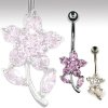 Kristallblume Stern Bauchnabelpiercing in Silber mit Kristallen in Rosa und Klar