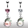 Bauchnabelpiercing mit Herzkristall und Perle als Anhänger in Rosa oder Weiß